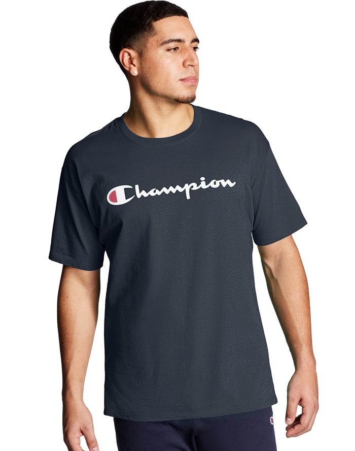 Champion Herre T-Shirts Mørkeblå - Graphic Jersey Script Logo - Danmark CZR-982104